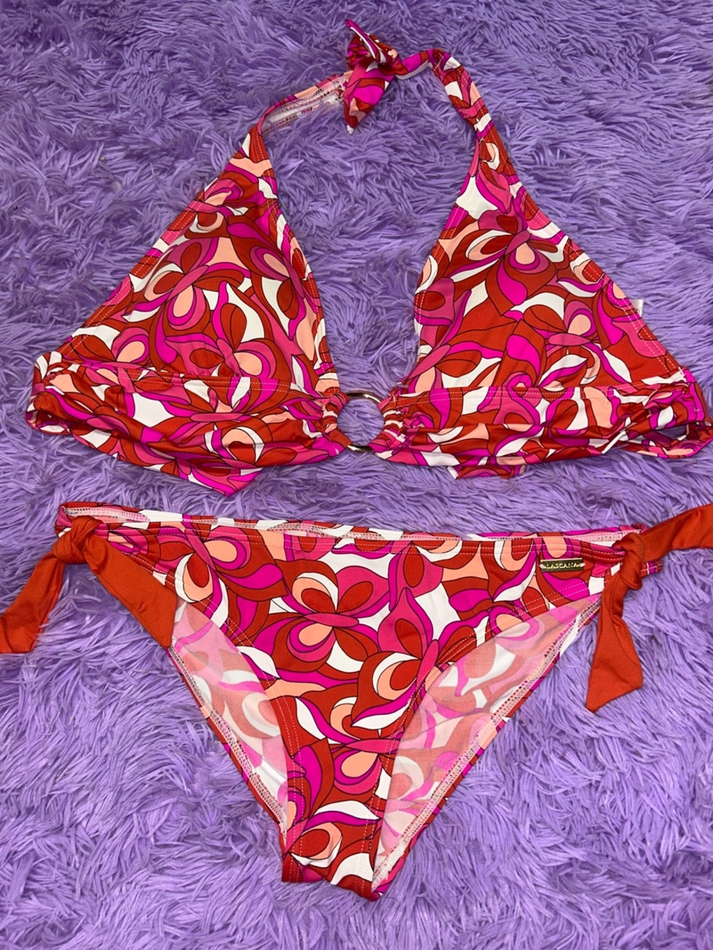 Retro Floral Tie Bikini - Pink & Red